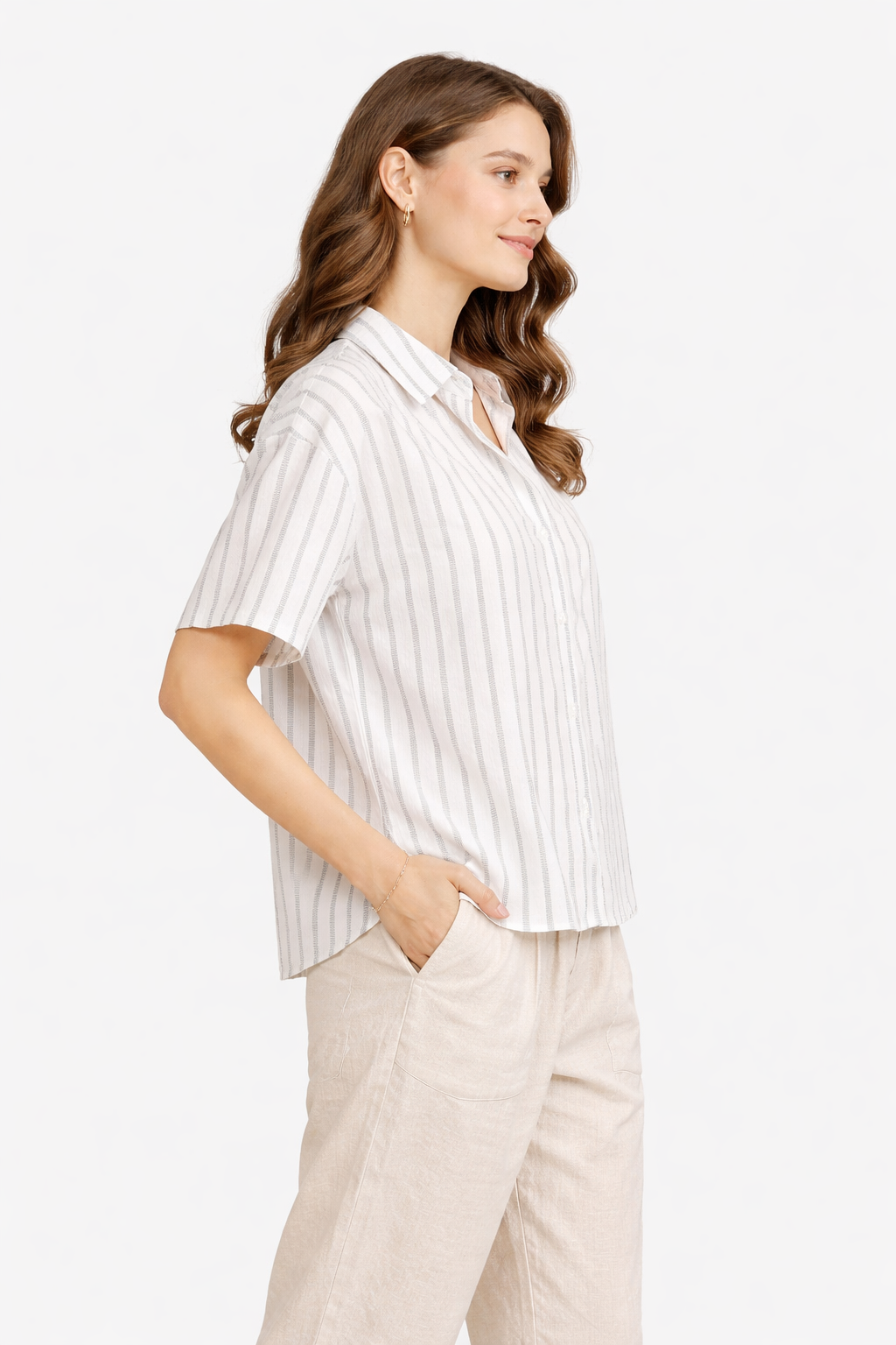 SOLID COLOR &amp; STRIPED PATTERN SHIRT