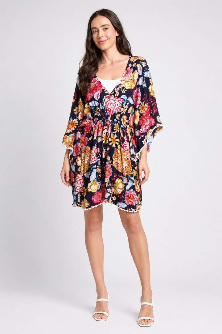 MIXED FLORAL PATTERN COVER-UP DRESS