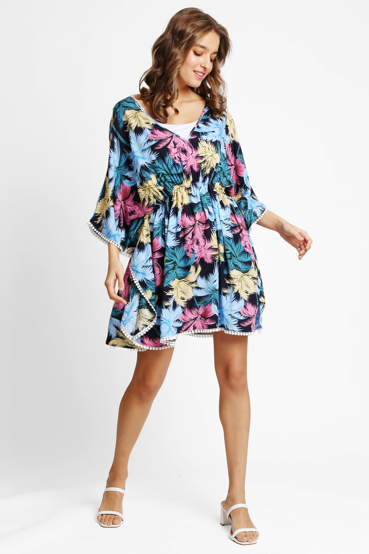 PALM TREE PATTERN COVER-UP DRESS