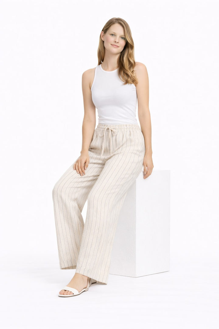 STRIPED PATTERN LINEN PANTS - 6 pc pack