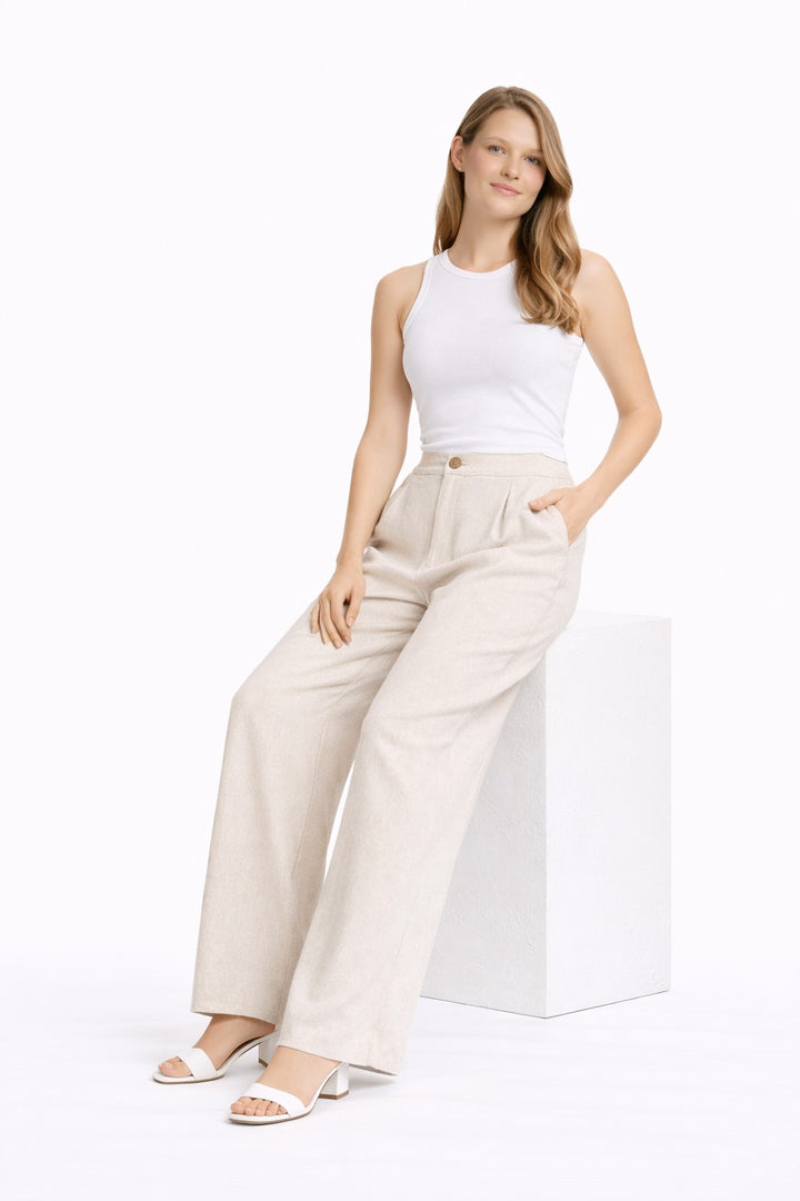 SOLID COLOR LINEN PANTS
