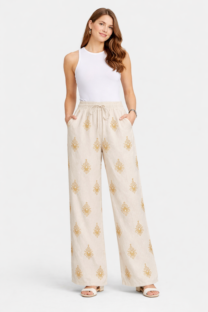 BOHO PATTERN LINEN PANTS