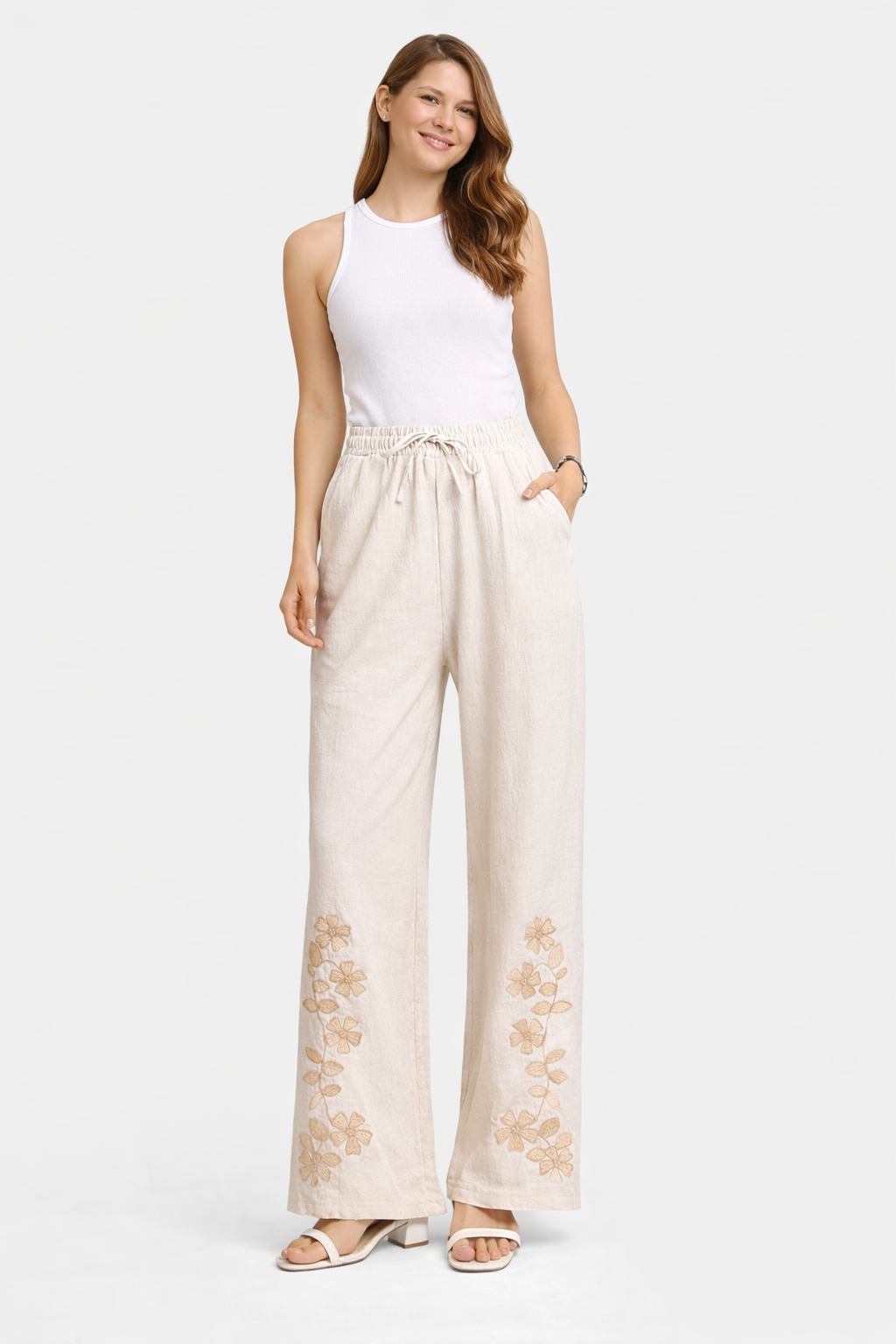 FLORAL PATTERN LINEN PANTS