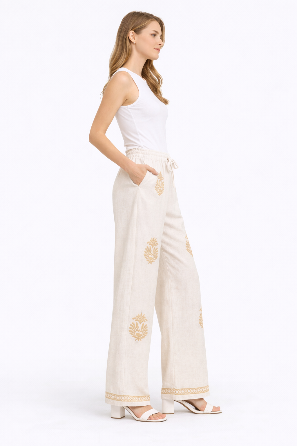 BOHO PATTERN LINEN PANTS