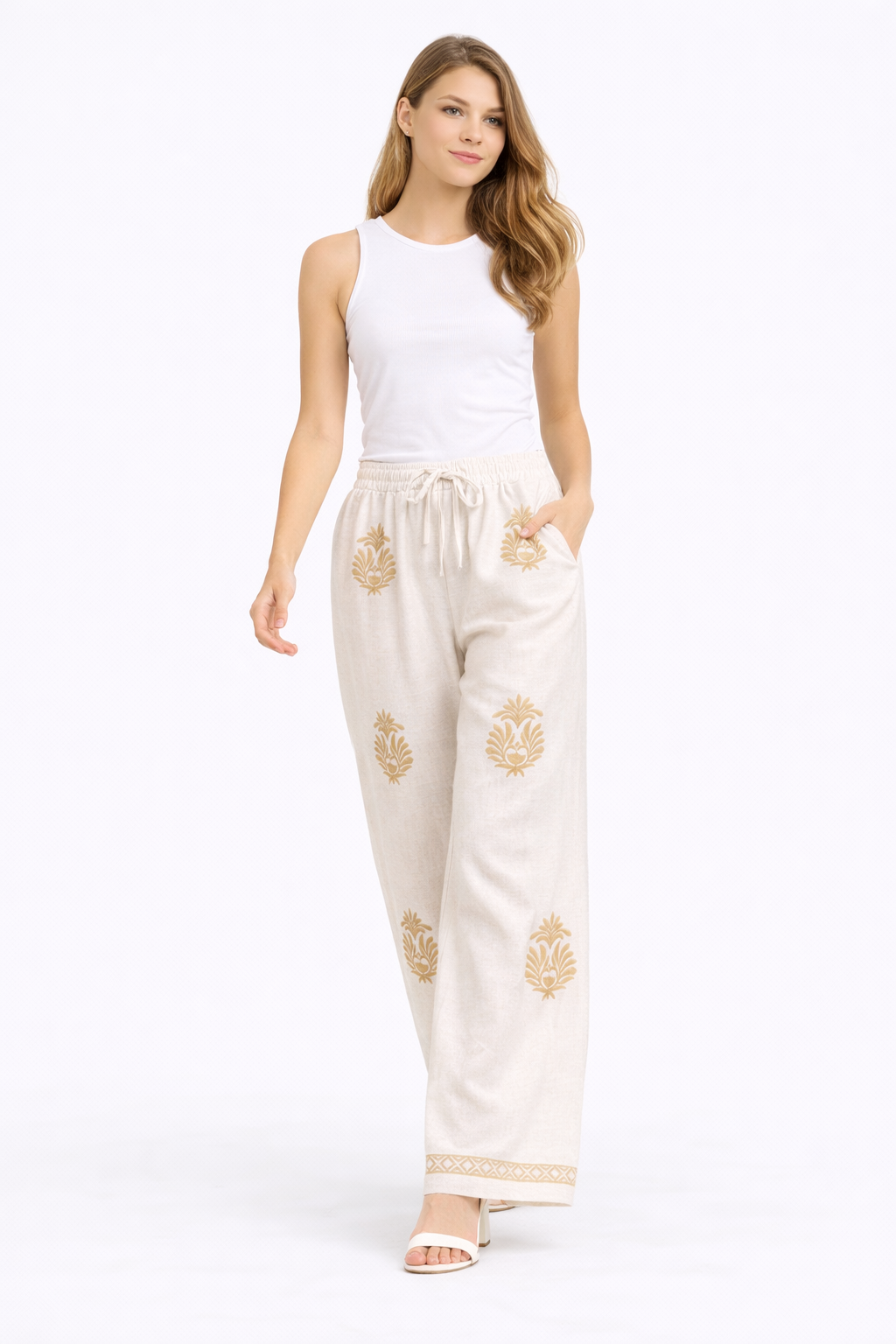 BOHO PATTERN LINEN PANTS