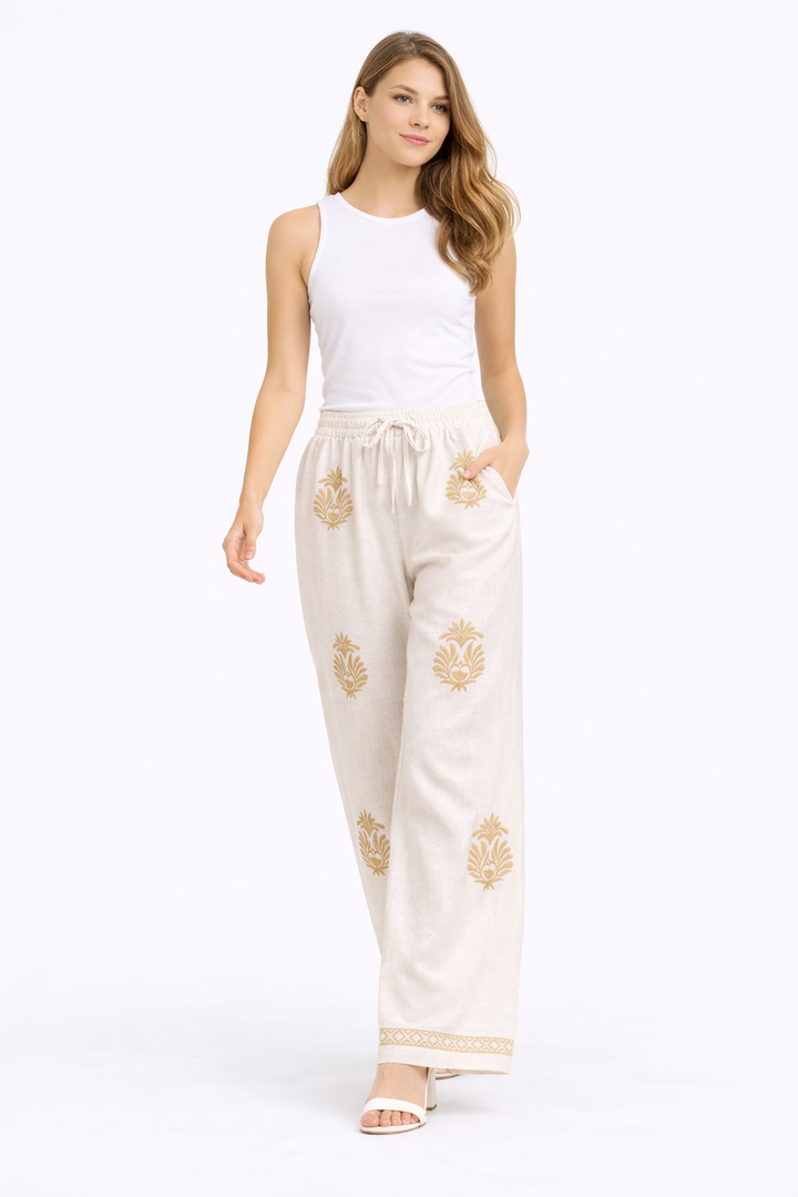 BOHO PATTERN LINEN PANTS