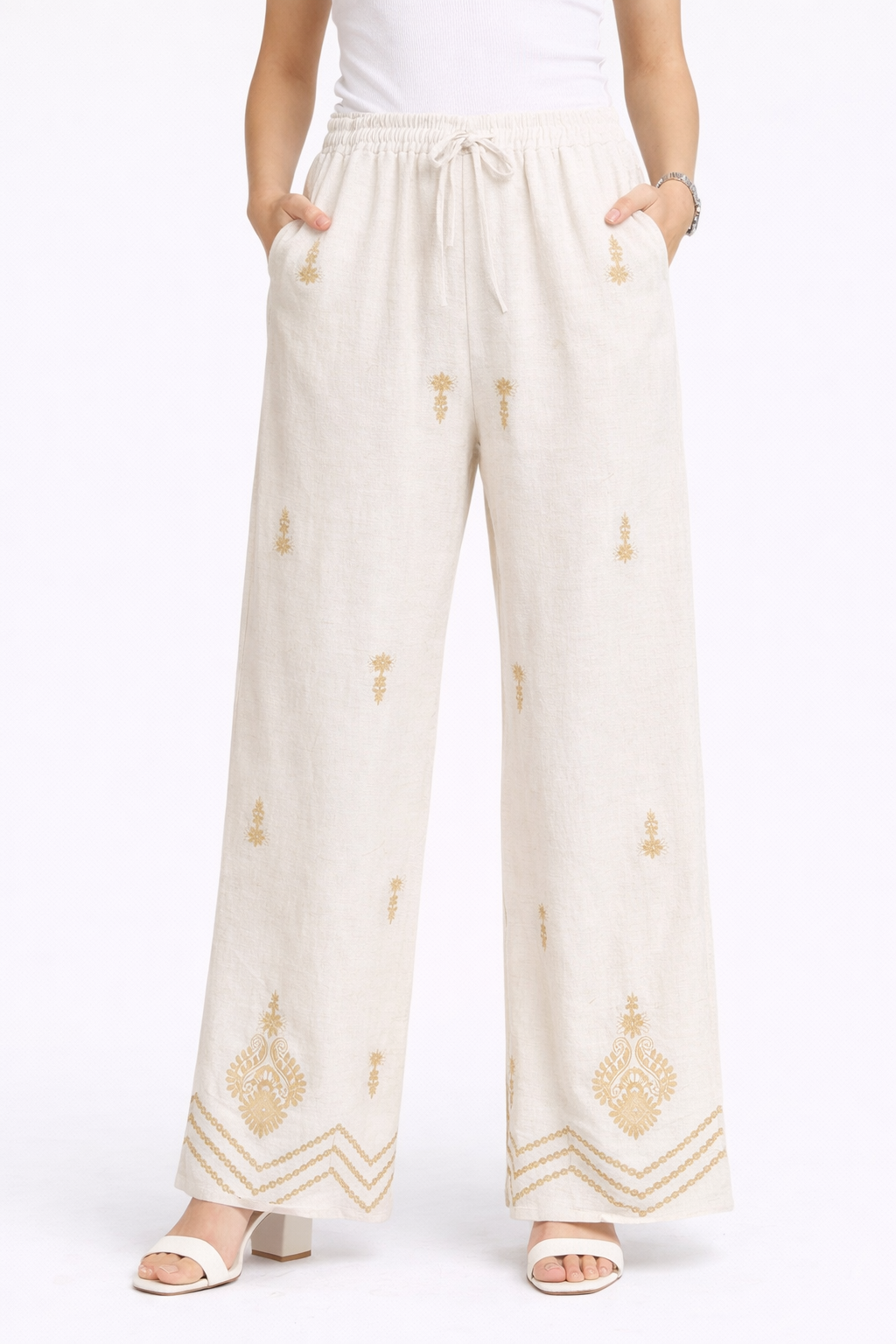 BOHO PATTERN LINEN PANTS
