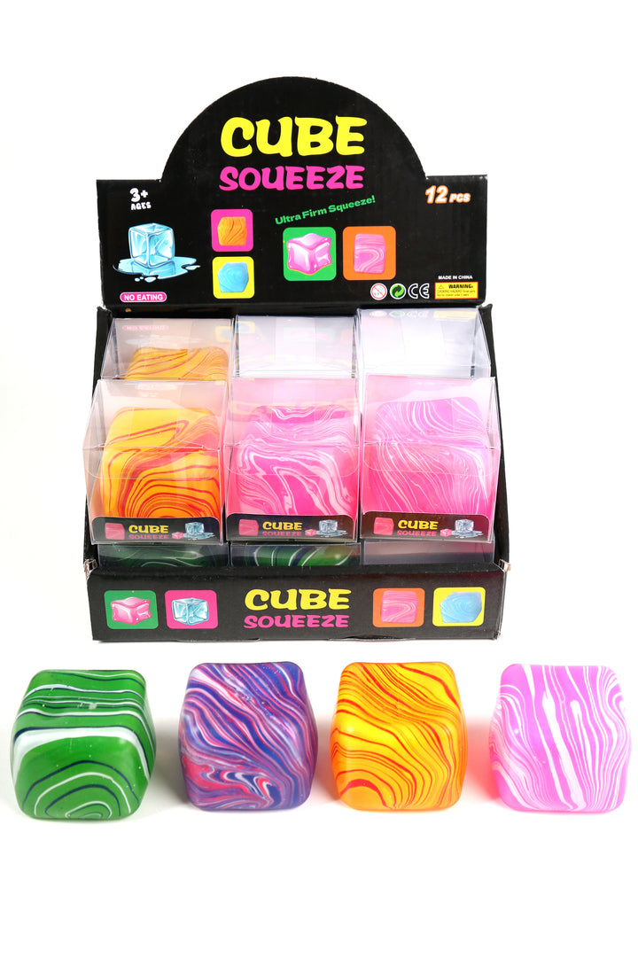 Marble Swirl Cube Stress Relief Squishy Toy - 12 pc pack