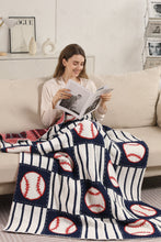 Load image into Gallery viewer, BASEBALL CHECKERED &amp; PIN-STRIPED PATTERN THROW BLANKET NAVY THROW BLANKETS
