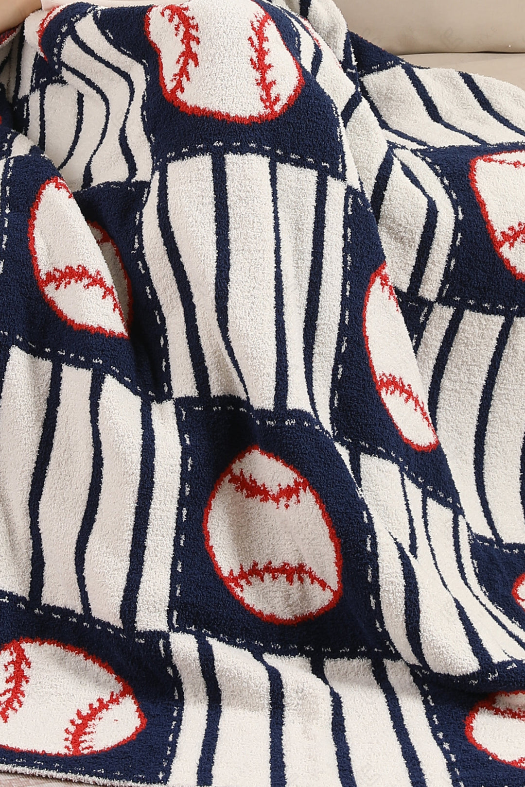 BASEBALL CHECKERED &amp; PIN-STRIPED PATTERN THROW BLANKET NAVY THROW BLANKETS
