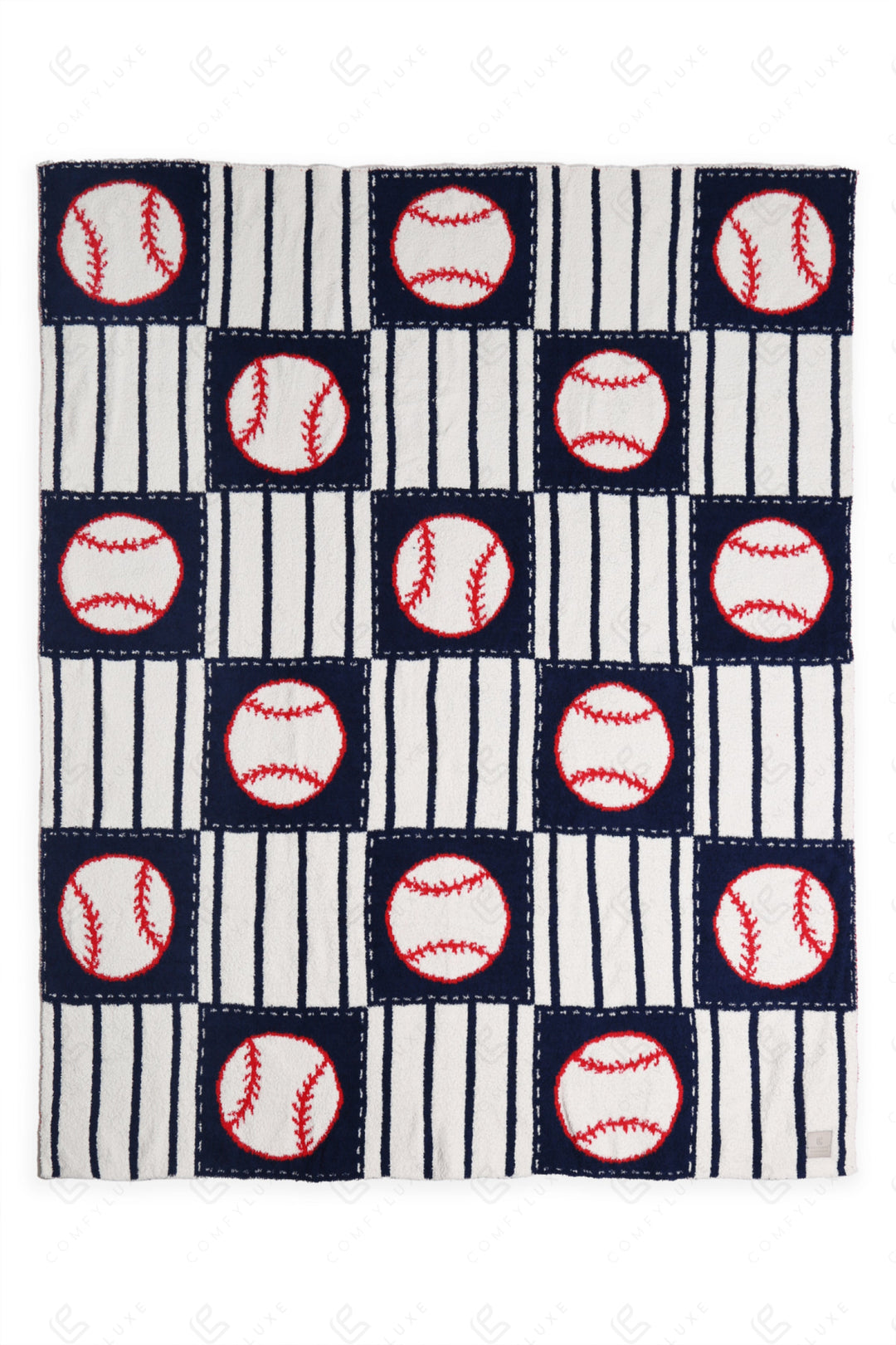 BASEBALL CHECKERED &amp; PIN-STRIPED PATTERN THROW BLANKET NAVY THROW BLANKETS