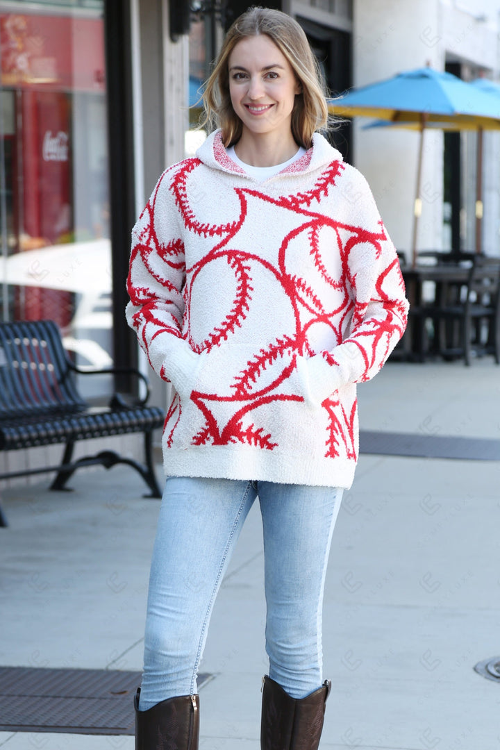 BASEBALL PATTERN HOODIE RED APPAREL