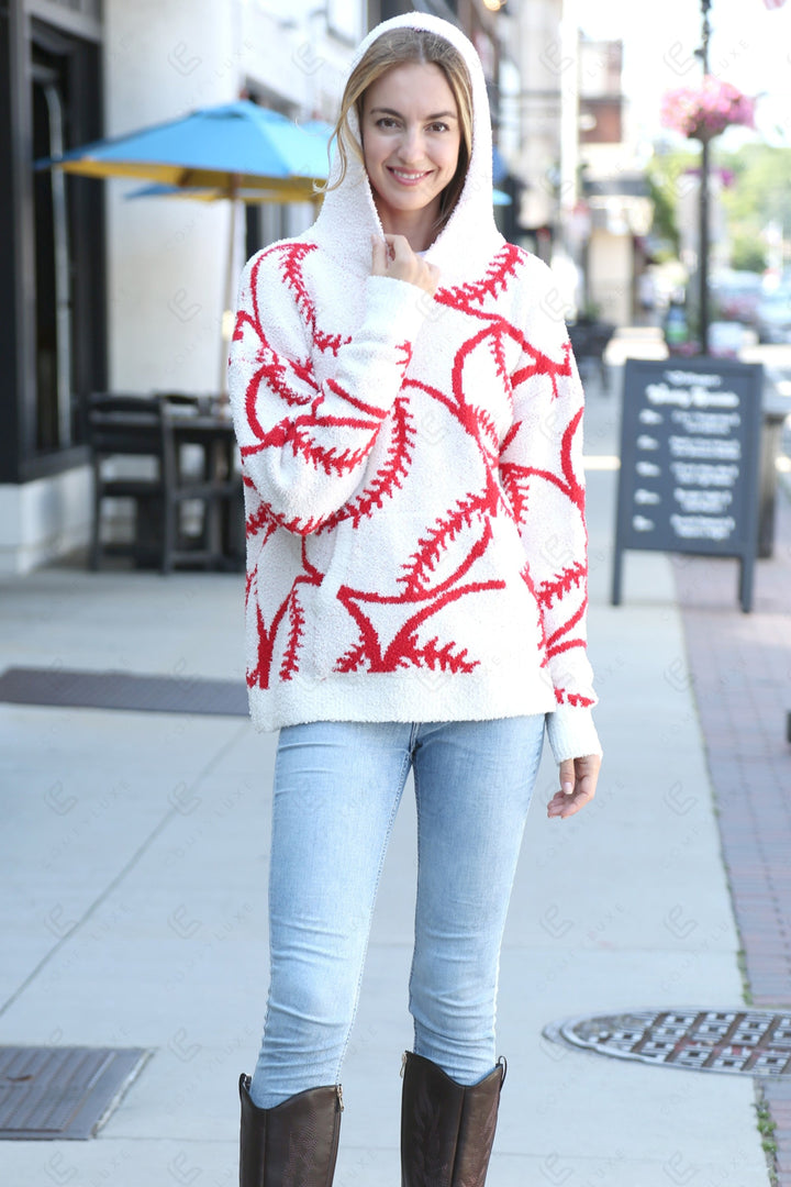 BASEBALL PATTERN HOODIE RED APPAREL