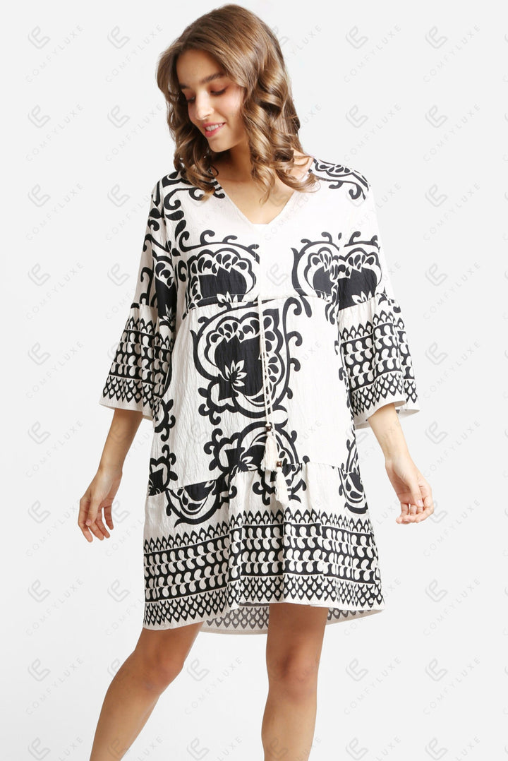 BOHO PATTERN COVER UP DRESS WHITE APPAREL
