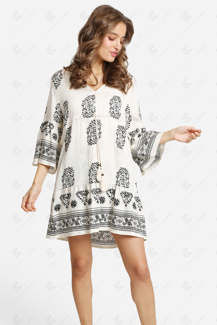 BOHO PATTERN COVER UP DRESS WHITE APPAREL