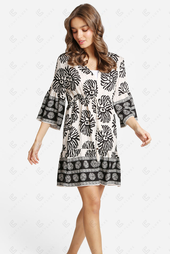 BOHO PATTERN COVER UP DRESS WHITE APPAREL