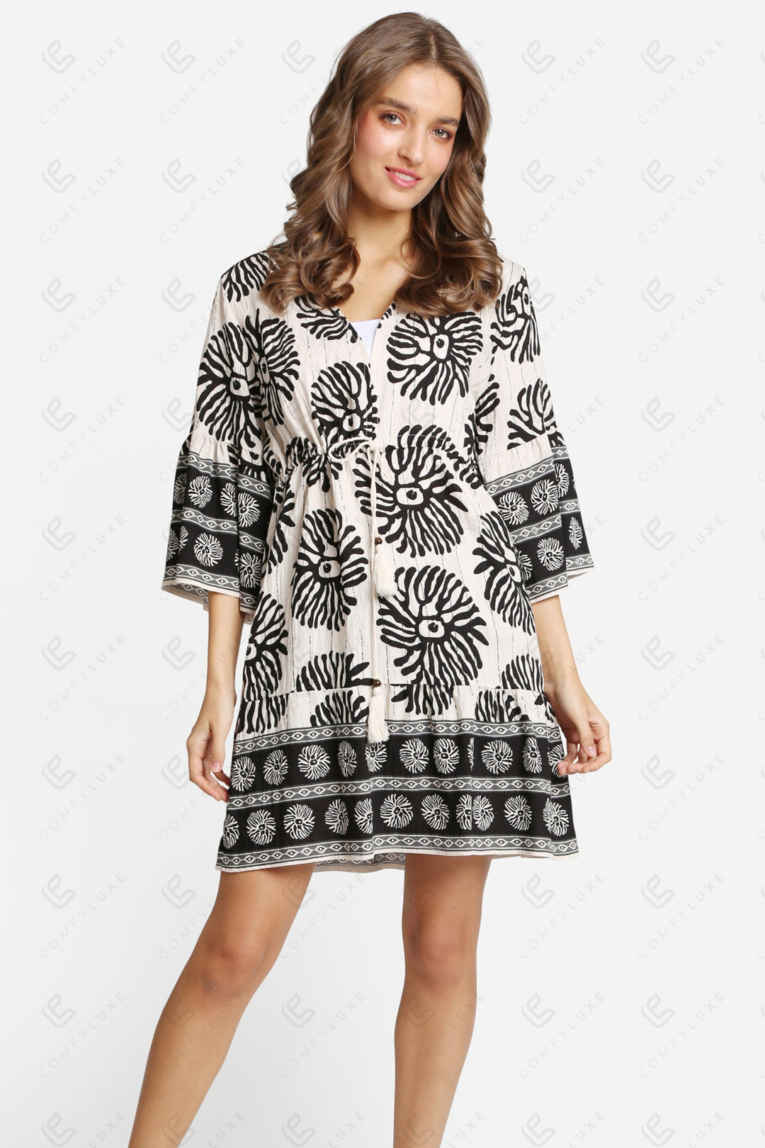 BOHO PATTERN COVER UP DRESS WHITE APPAREL
