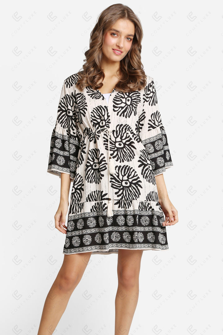 BOHO PATTERN COVER UP DRESS WHITE APPAREL