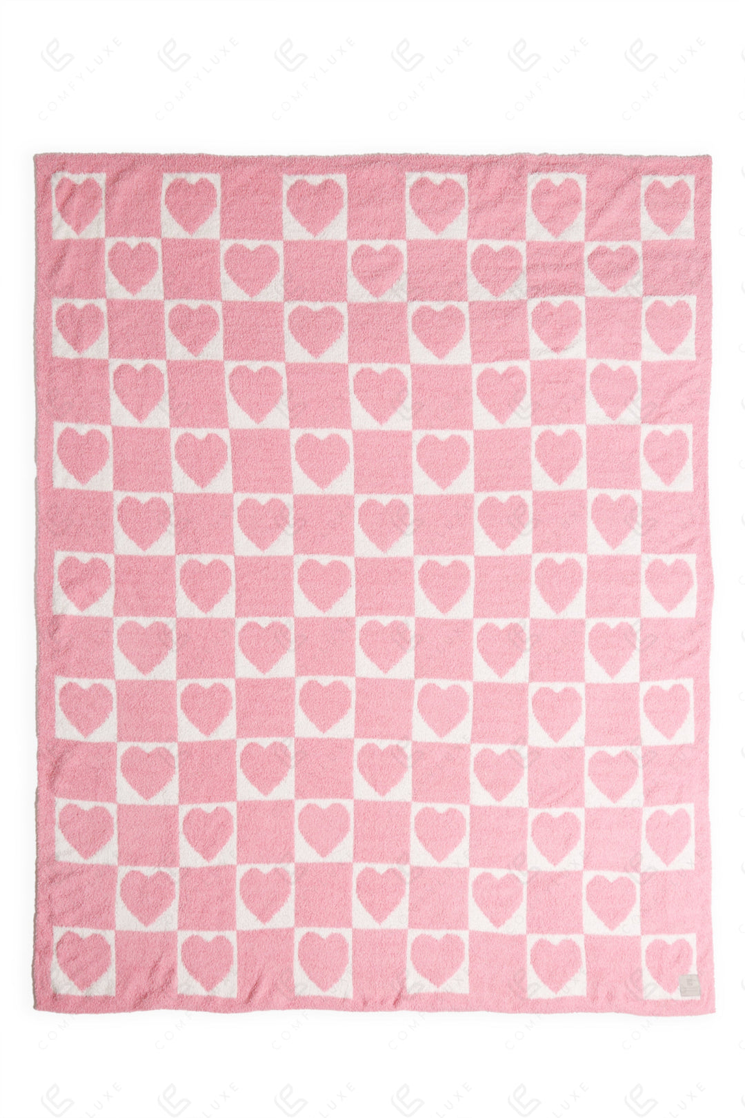 CHECKERED &amp; HEART PATTERN THROW BLANKET PINK THROW BLANKETS