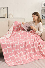 Load image into Gallery viewer, CHECKERED &amp; HEART PATTERN THROW BLANKET PINK THROW BLANKETS
