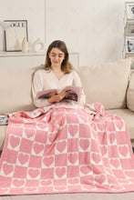 Load image into Gallery viewer, CHECKERED &amp; HEART PATTERN THROW BLANKET PINK THROW BLANKETS
