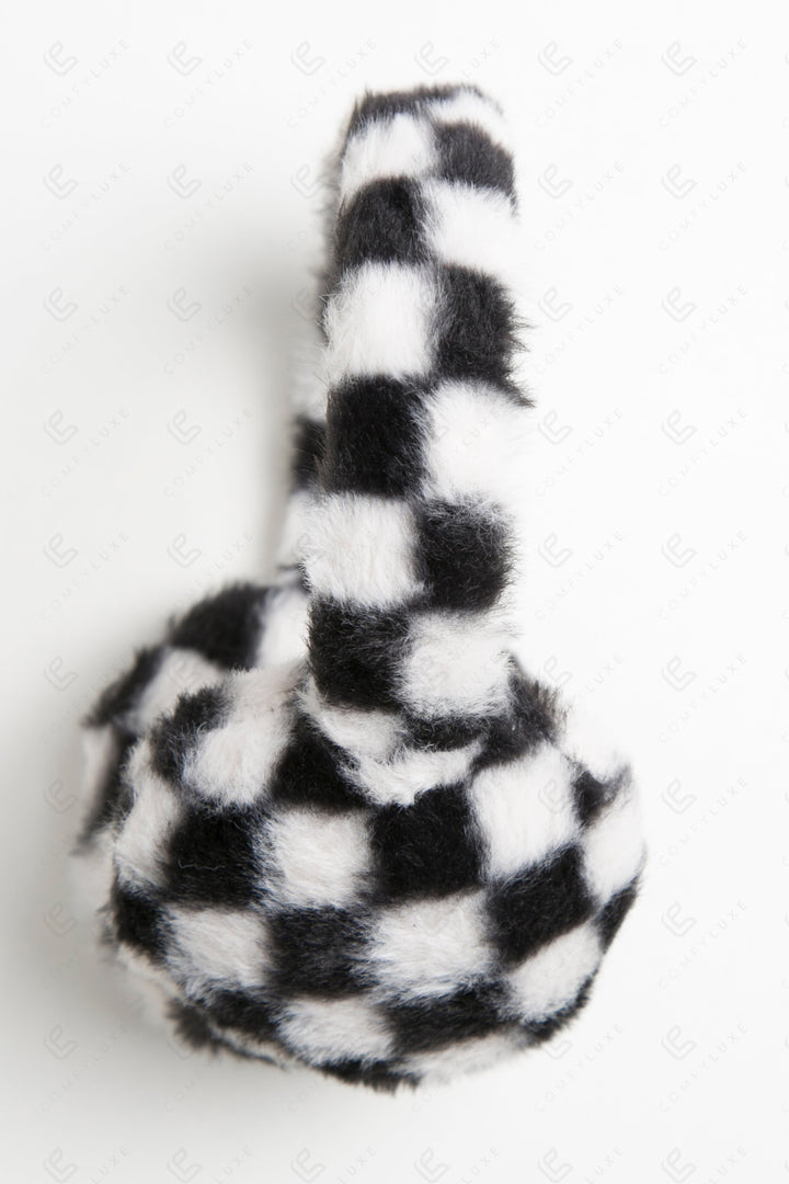 CHECKERED PATTERN EAR MUFFS WHITE EAR MUFFS