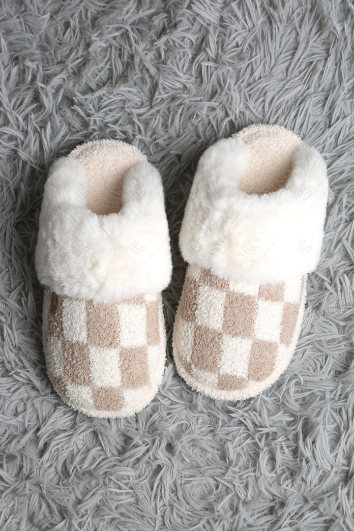 CHECKERED PATTERN MULE SLIPPERS BEIGE / M/L SLIPPERS/SLIDES
