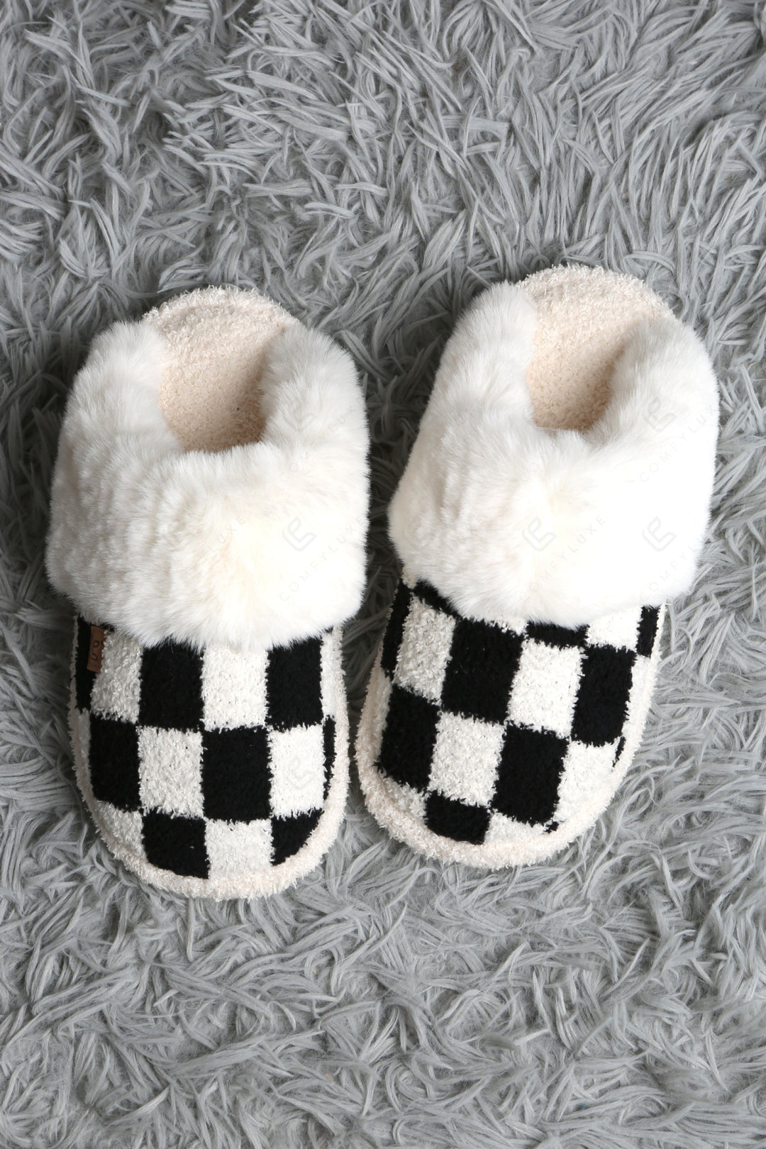 CHECKERED PATTERN MULE SLIPPERS BLACK / M/L SLIPPERS/SLIDES