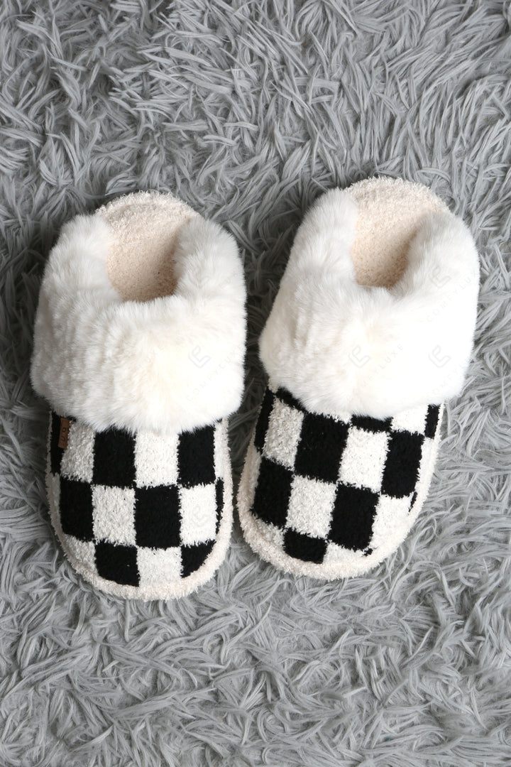 CHECKERED PATTERN MULE SLIPPERS BLACK / M/L SLIPPERS/SLIDES