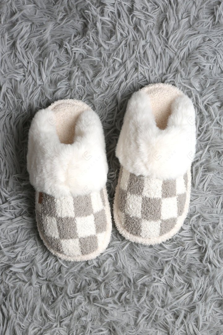 CHECKERED PATTERN MULE SLIPPERS GRAY / M/L SLIPPERS/SLIDES