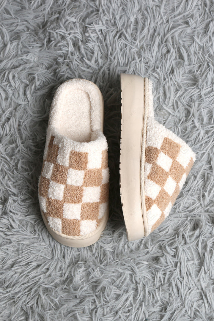 CHECKERED PATTERN PLATFORM SLIPPERS SLIPPERS/SLIDES