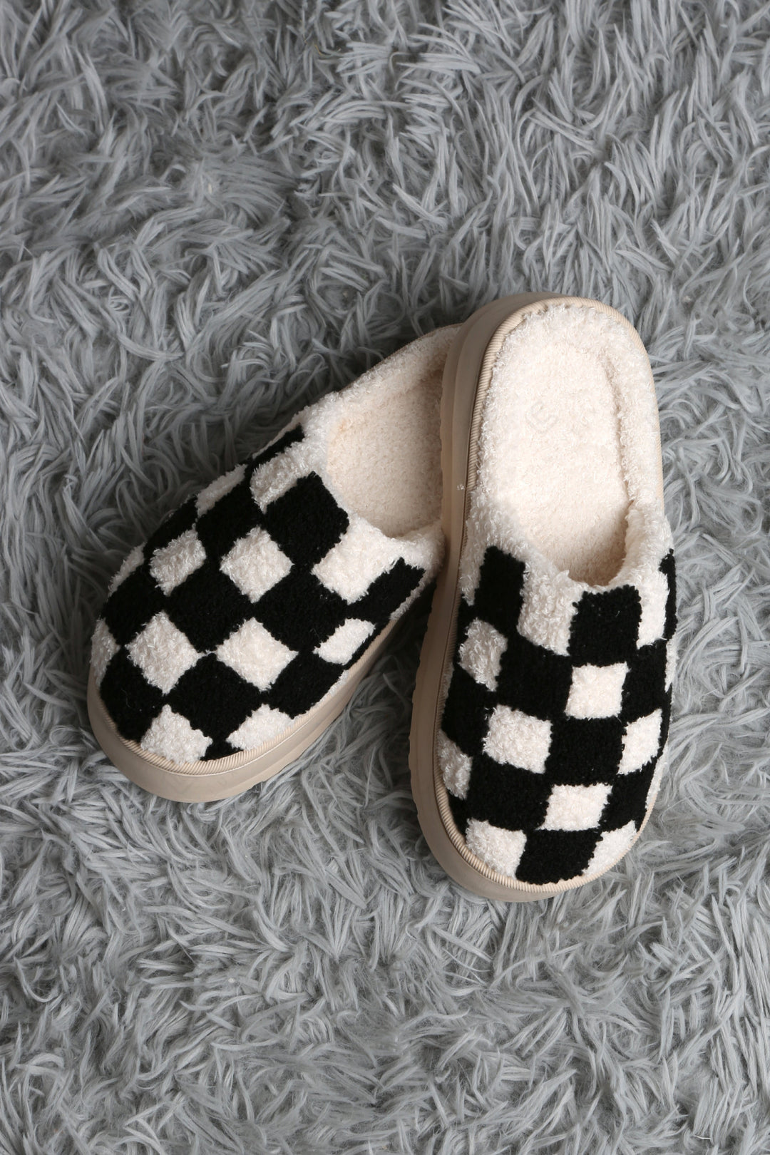 CHECKERED PATTERN PLATFORM SLIPPERS SLIPPERS/SLIDES