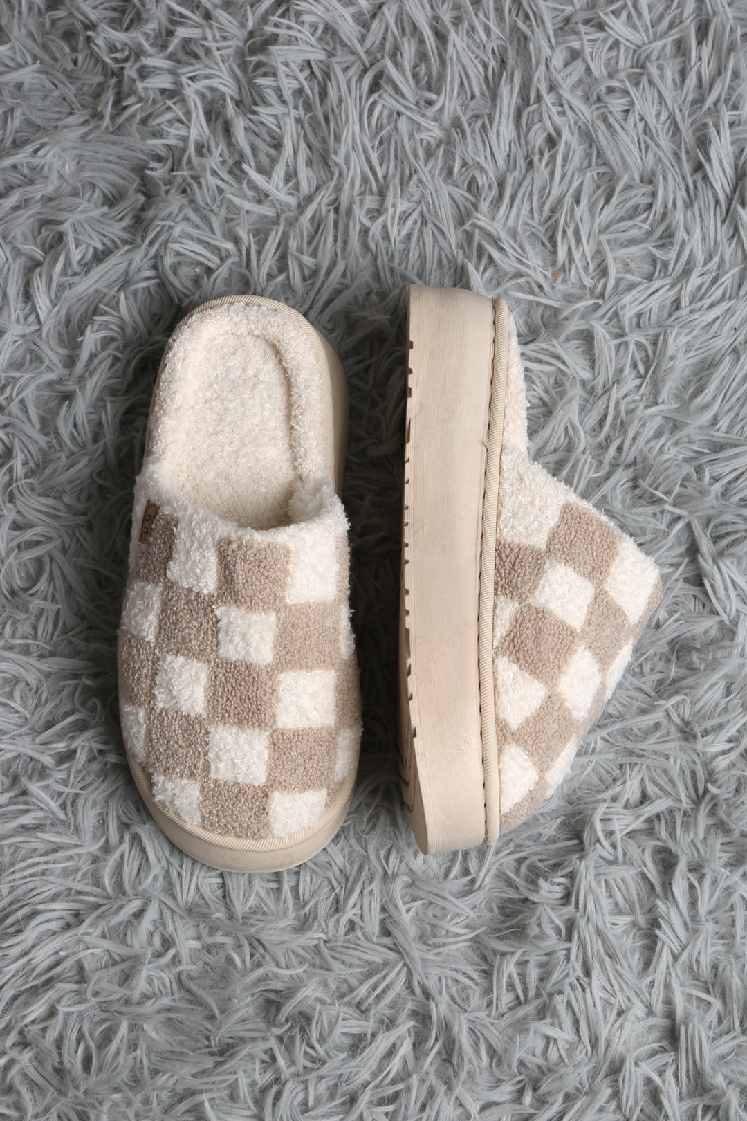 CHECKERED PATTERN PLATFORM SLIPPERS SLIPPERS/SLIDES
