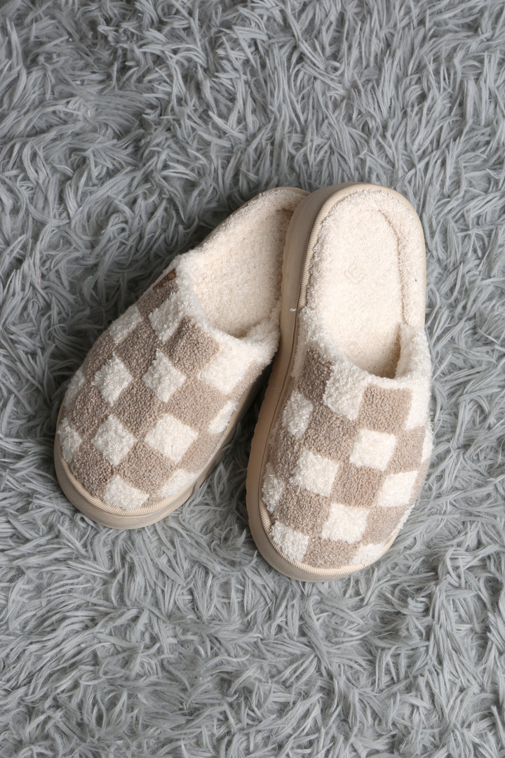 CHECKERED PATTERN PLATFORM SLIPPERS SLIPPERS/SLIDES