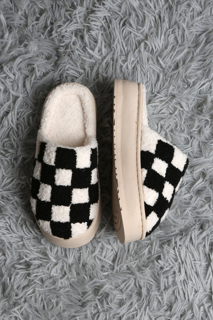 CHECKERED PATTERN PLATFORM SLIPPERS SLIPPERS/SLIDES