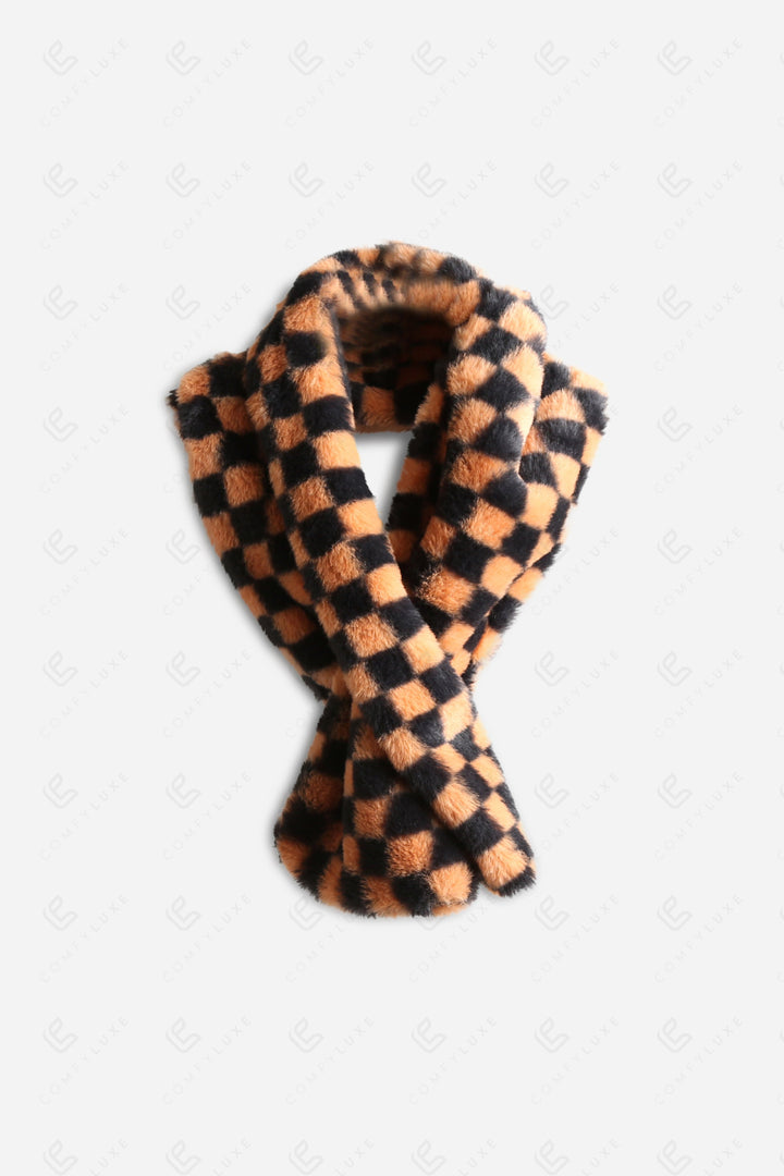 CHECKERED PATTERN SCARF BROWN SCARVES
