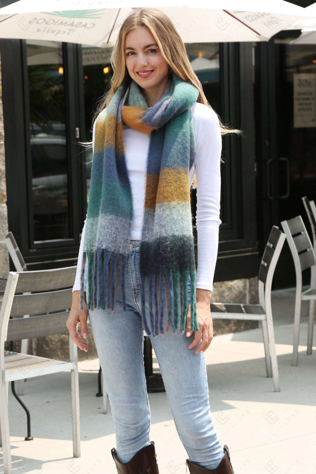 CHECKERED PATTERN SCARF OLIVE SCARVES