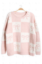Load image into Gallery viewer, CHECKERED &amp; RIBBON PATTERN SWEATER PINK APPAREL

