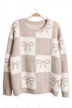 Load image into Gallery viewer, CHECKERED &amp; RIBBON PATTERN SWEATER BEIGE APPAREL
