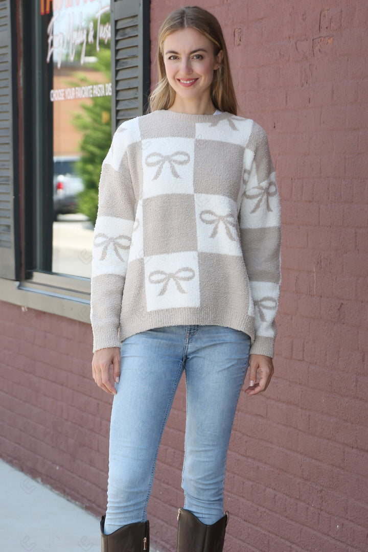 CHECKERED &amp; RIBBON PATTERN SWEATER APPAREL