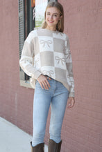 Load image into Gallery viewer, CHECKERED &amp; RIBBON PATTERN SWEATER BEIGE APPAREL
