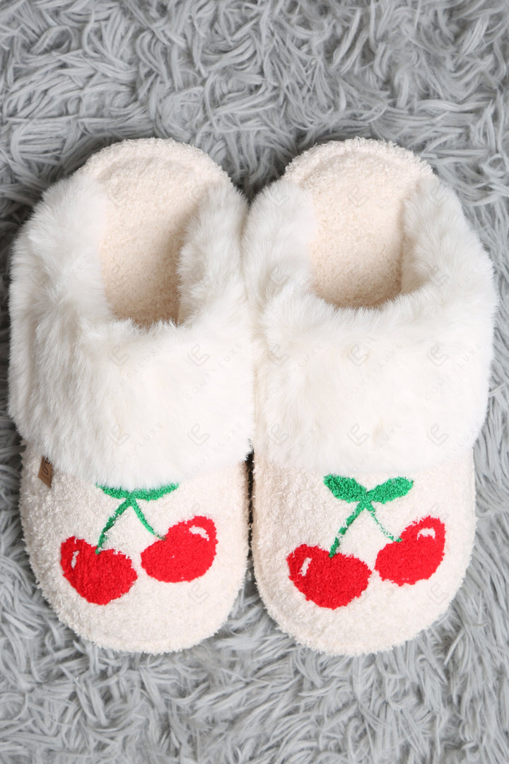 CHERRY PATTERN MULE SLIPPERS SLIPPERS/SLIDES