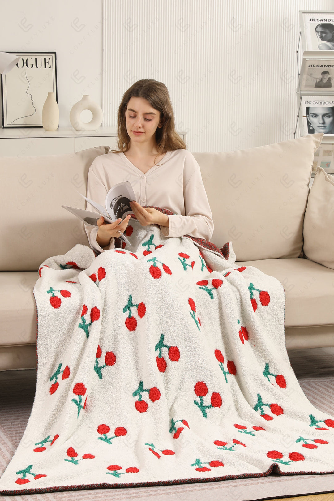 CHERRY PATTERN THROW BLANKET CHERRY THROW BLANKETS