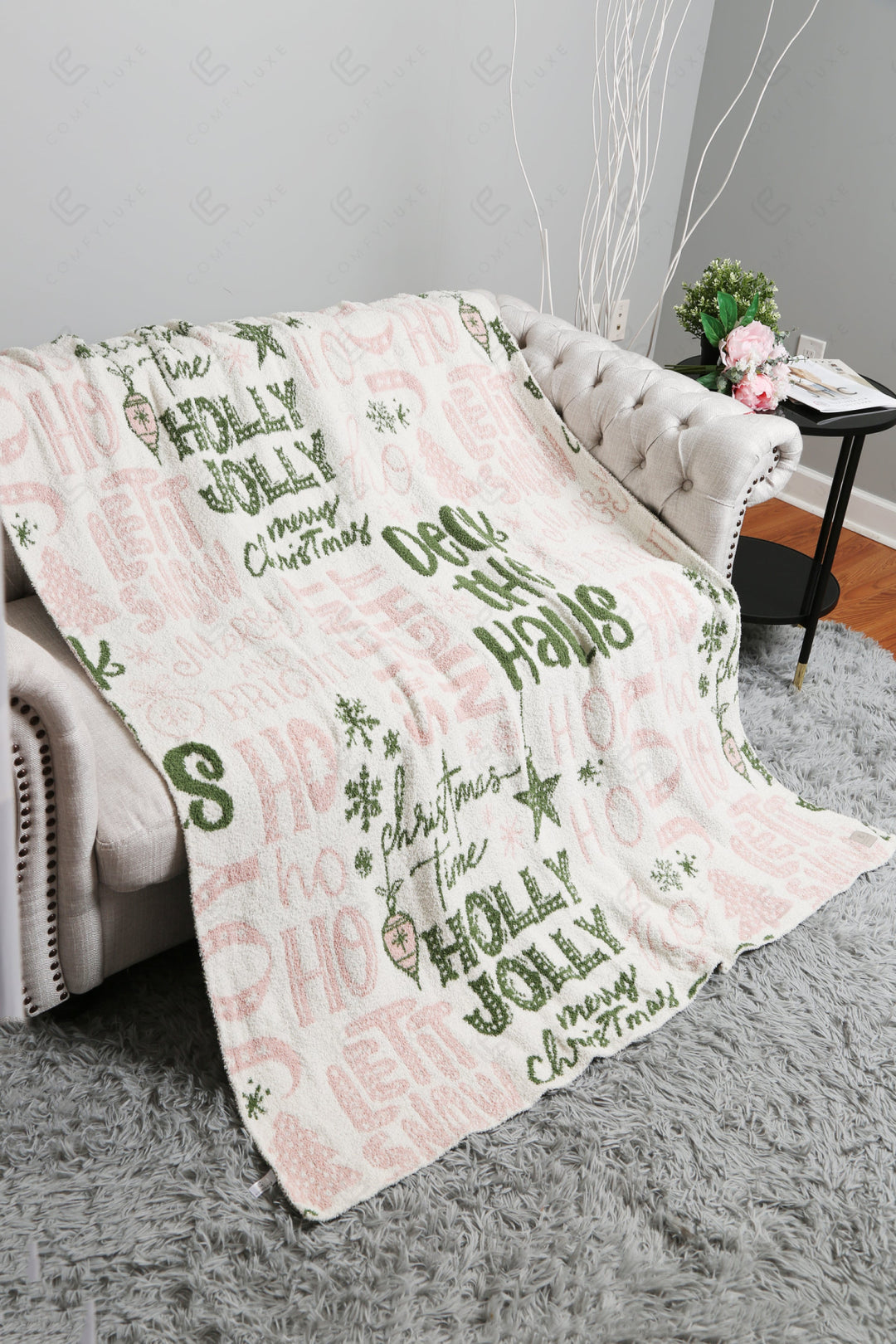 CHRISTMAS PATTERN THROW BLANKET PINK/GREEN THROW BLANKETS