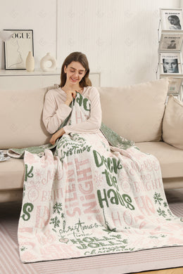 CHRISTMAS PATTERN THROW BLANKET PINK/GREEN THROW BLANKETS
