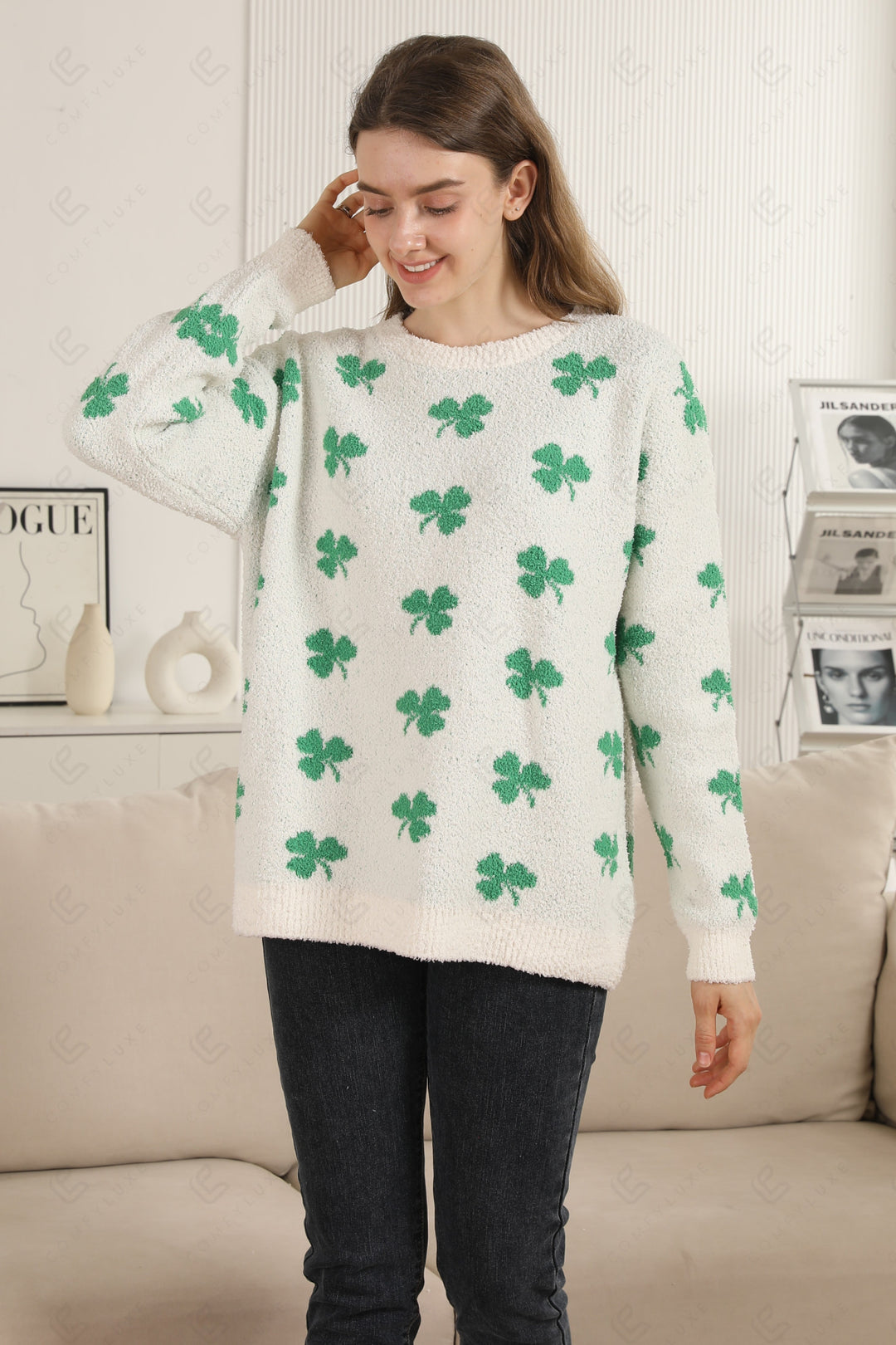 CLOVER PATTERN SWEATER GREEN APPAREL