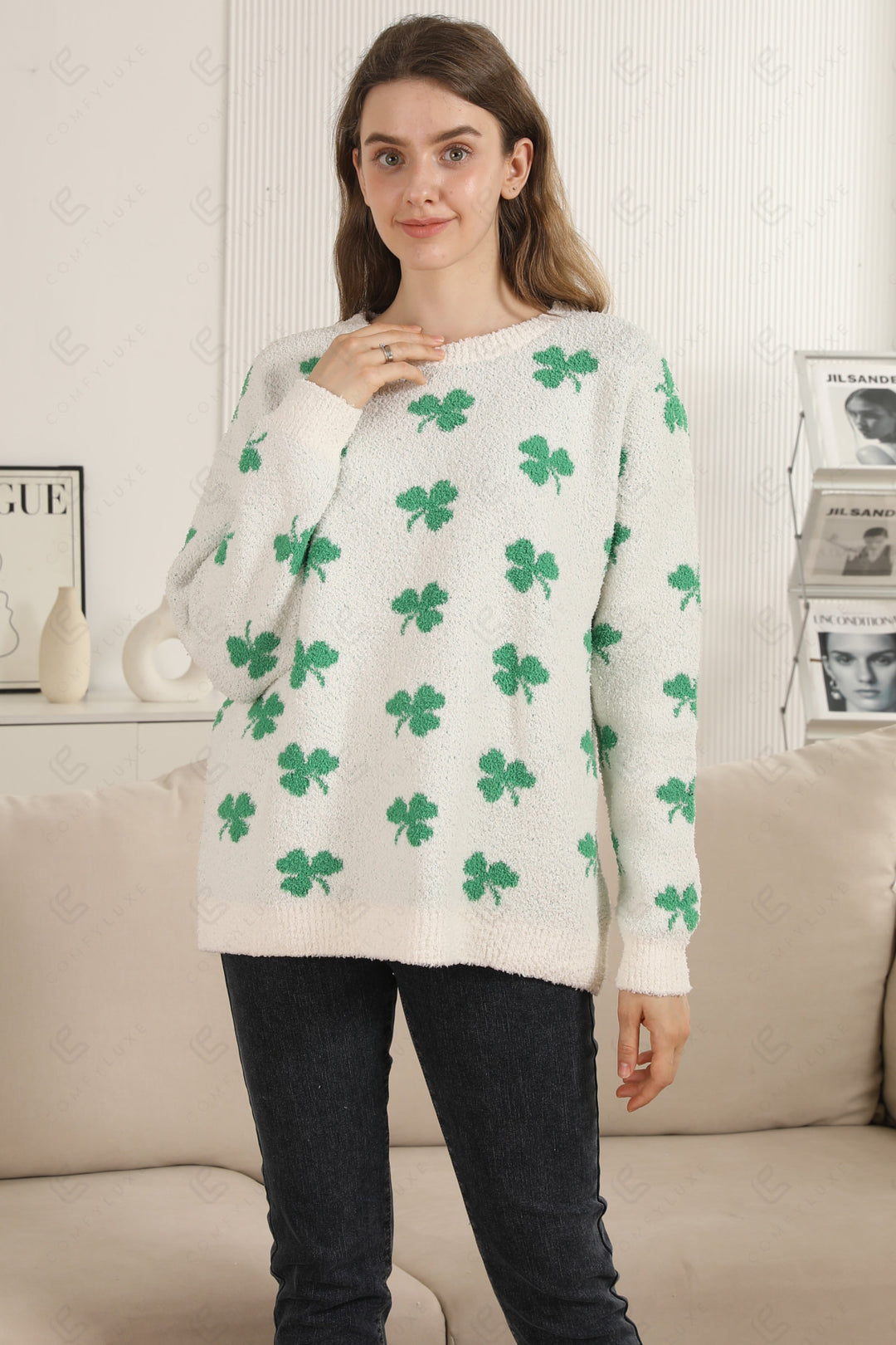 CLOVER PATTERN SWEATER GREEN APPAREL