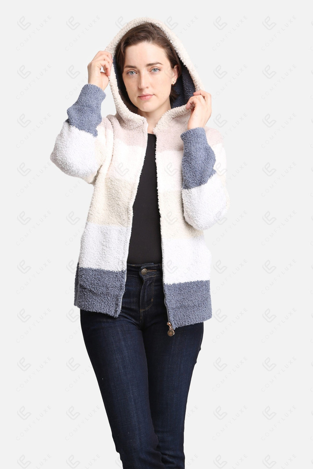 COLOR-BLOCKED PATTERN HOODIE NAVY / L/XL APPAREL