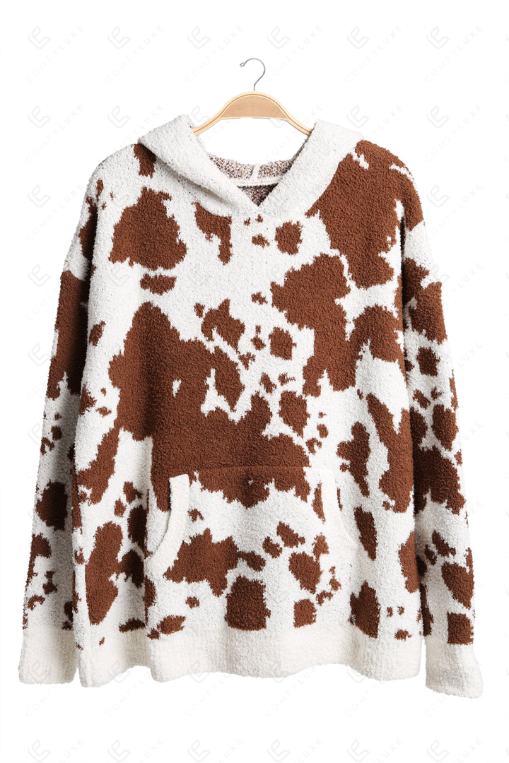 COW PATTERN HOODIE COFFEE APPAREL
