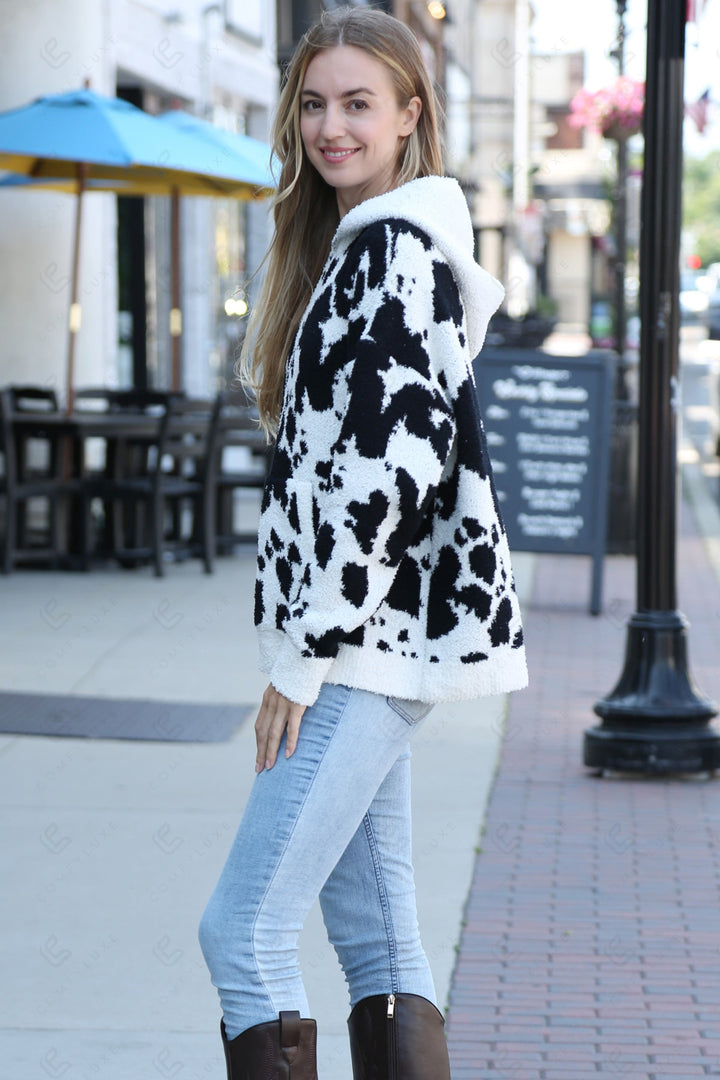 COW PATTERN HOODIE BLACK APPAREL